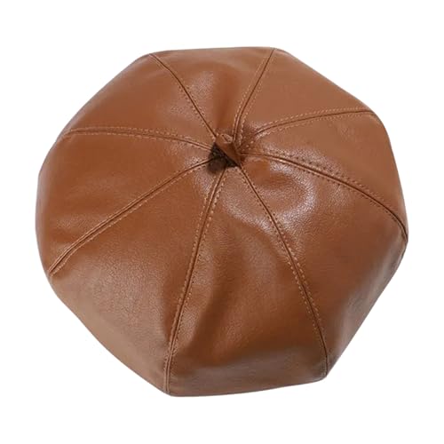 Queenbox Kid Cool PU Leather Beret, Octagonal Adjustable Beanie Cap for 2-9 Year Children, Brown2