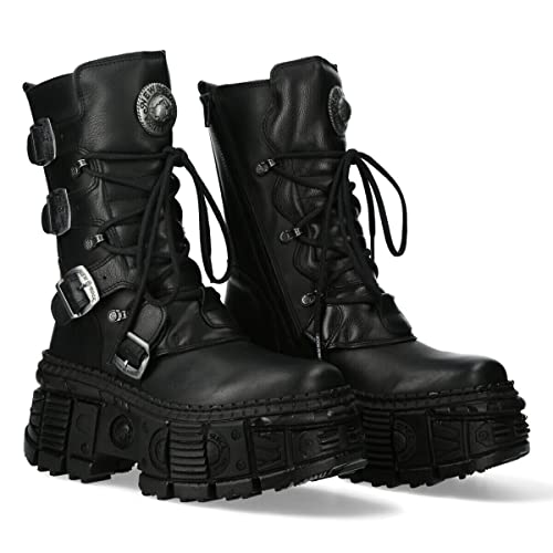 New Rock WALL373-S5 Womens Black Leather Platform Goth Boots2