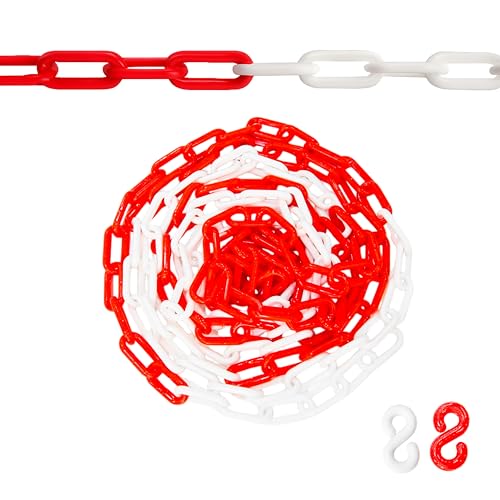 Berry 5 Meter Plastic Chain - Red and White | 8MM Highly Visible Plastic Barrier Chain | Durable Safety Chain for Crowd Control, Road Safety, Construction, Warehouses, Gardens