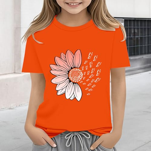 Girls Loose Fit Sunflower Graphic T Shirts Short Sleeve Crewneck Cute Pattern Printed Tops Kids (B-Orange, 8-9 Years)4