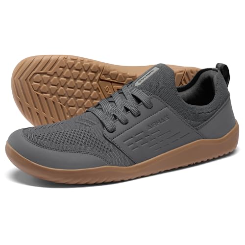 AIRHAS Mens Barefoot Shoes with Wide Toe Box Gym Workout Sneakers for Men Zero Drop Walking Shoes(Dark Grey/Gum,10.0)