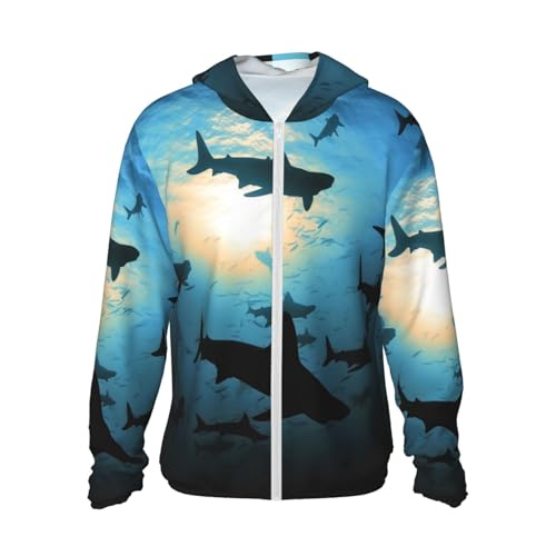 UPF 50+ Light Jacket Full Zip Sun Protection Hoodie for Women Men Long Sleeve Hammerhead Sharks Sun Shirts