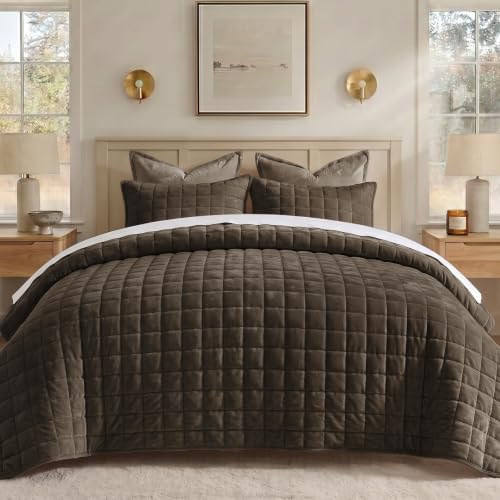 BEDELITE Velvet Quilt Set Queen Size, Luxury Velvet Comforter Bedding