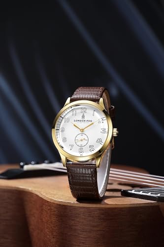 Image of London Fog Brixton Collection Analog Quartz Vintage Watch for Men with Round Dial, Luminous Numerals, Curved Mineral Glass & Leather Strap - LFM10011