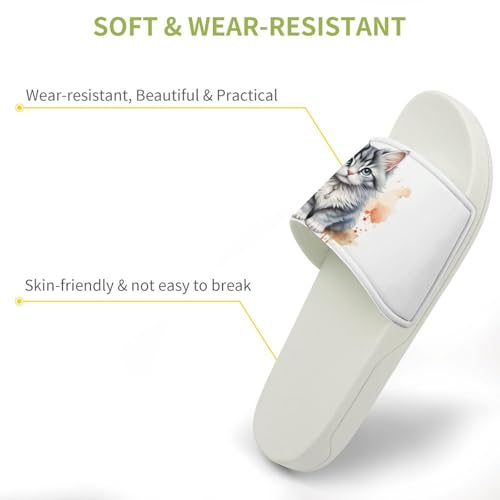 Watercolor Gray Blue And White Cat Funny House Sandals Non Slip Shower Slippers Quick Drying Bathroom Shoes for Women Men3