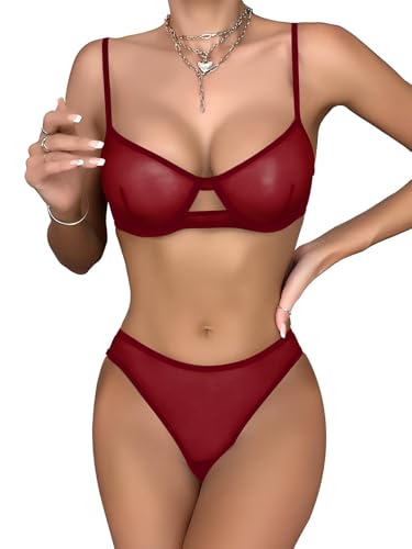 Image of Lilosy Sexy Mesh Sheer Underwire Push Up Lingerie Set Lingerie Set