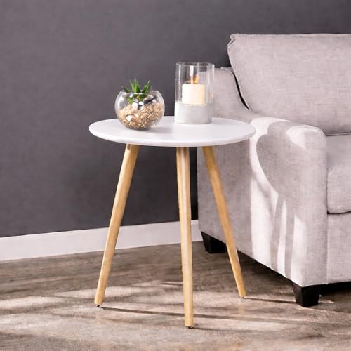 Image of End Table Wooden Side Table Foldable Round Shaped Side Table /Tea Coffee Breakfast Table Modern Living Room,or Apartments (White Natural)