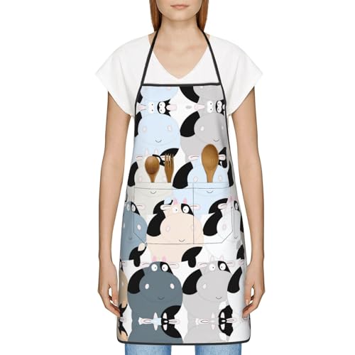 Beecodek Bonito delantal con estampado de carlino de chihuahua con bolsillos, resistente a las manchas, impresión de ancho completo, diseño de borde de bloqueo, perfecto para varios escenarios