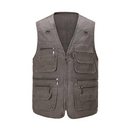 Image of Hbufnha Men's Casual Safari Travel Vest 16 Pockets Outdoor Work Vest Sleeveless Jacket Fishing Hiking Photograph