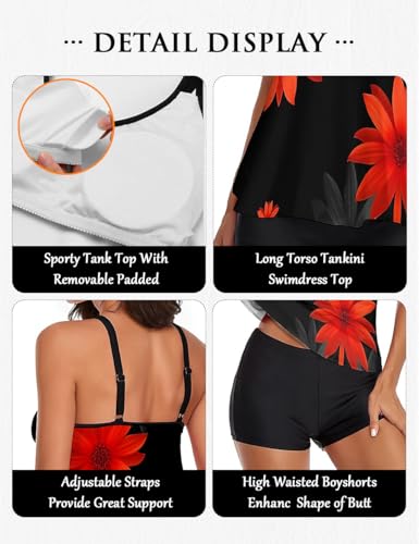 Image of Urchics 2026 Women Two Piece Tankini Swimsuit Tummy Control Plus Size Long Torso Top and High Waisted Boyshorts Bathing Suits