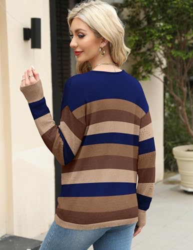 Image of Zeagoo Womens Sweaters Fall Trendy Casual Long Sleeve Shirt Lightweight V Neck Off Shoulder Crochet Pullover Top Outfit