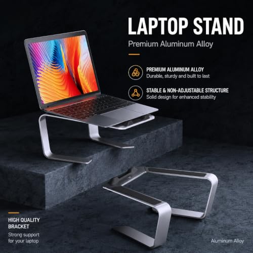 Image of Laptop Stand for Desk, Ergonomic Aluminum Laptop Riser with Keyboard & Mouse Storage, Adjustable Desktop Computer Stand for MacBook, Notebook, Laptop, Office & Home for 10 to 17.3 Inch