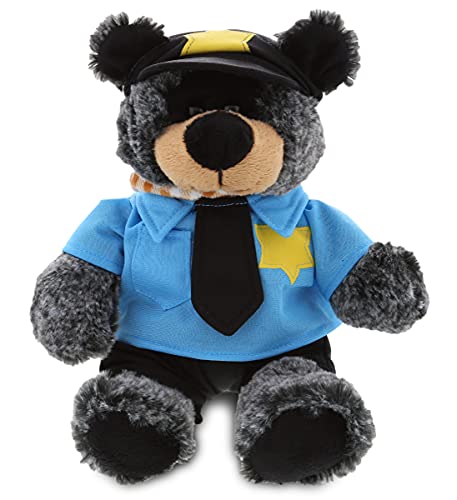 DolliBu Black Bear Police Officer Plush Toy - Super Soft Sitting Black Bear Cop Stuffed Animal Dress Up with Cute Cop Uniform & Cap Outfit Gift for Law Enforcement - 9 Inches