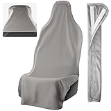 Waterproof SeatShield UltraSport Front Seat Cover and Seatbelt Cover - Gray Car Seat Towel and 20in Car Seat Belt Cover for All Vehicles - Seat Belt Cushion for Women, Men, Kids from Sweat, Food, Dirt