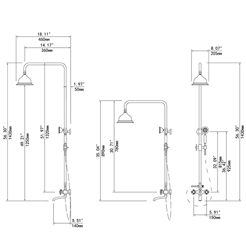 Jinyuze Classic Exposed Shower System 8 Inch Rainfall Shower Head With Handheld Shower, Antique Brass Cross Handle Shower Fixture With Tub Spout & Adjustable Slide Bar #TOP5