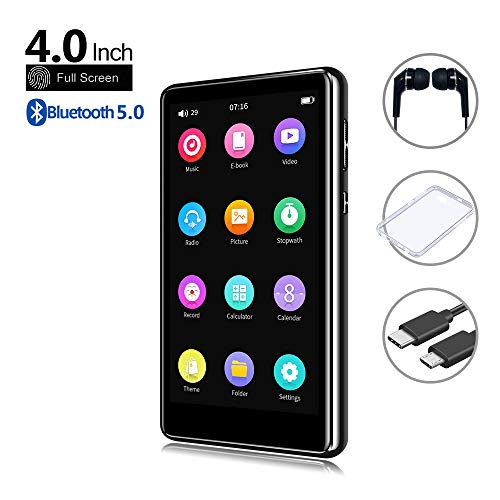 16GB MP3 Player with Bluetooth, Full Touchscreen HD Video Mp4 Mp3 Music Player with Speaker,FM Radio, Micro SD Slot, Headphones + Case Included, Expandable up to 128GB