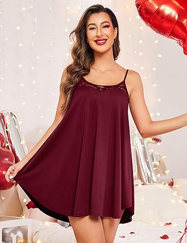 Image of Ekouaer Sexy Night Gowns Lace Nightgowns for Women Sleeveless Sleepwear Babydoll Nighty Plus Size Night Dress
