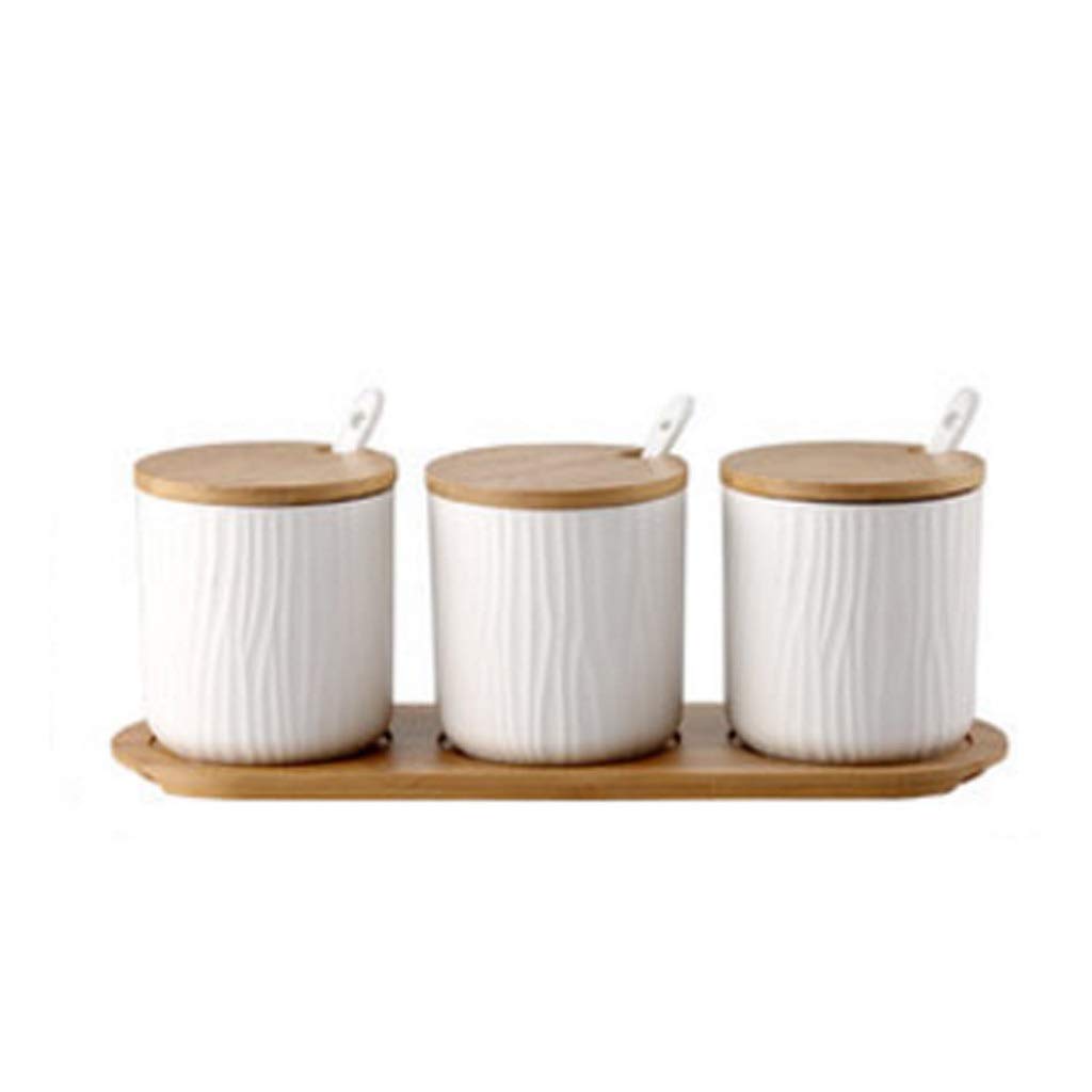 IANSHFKN Spice Jar Glass Ceramic Kitchen Light with Spoon and Lid Household Combination Set