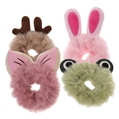 PATKAW 4 Piezas lindo lazo de pelo de peluche coleteros de caballo de pelo falso banda para el cabello accesorios Hombres lazos creativos para el cabello lazos de pelo borrosos tela