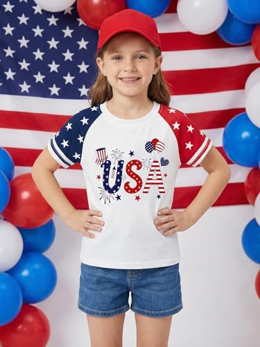 Image of YHHR Boys Girls USA Shirt 250 Anniversary Shirt for Girl 4th of July Shirts Toddler American Flag Patriotic Tee 5-12 Years