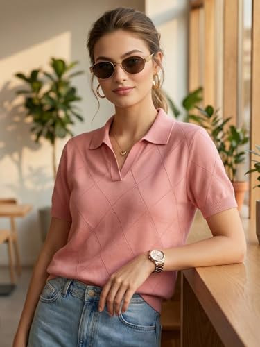 Image of JUNEBERRY Women's Flatknit Solid Half Sleeve Polo T-Shirt with Collared Neck, Casual Style for Office, Travel, (Sizes S to 2XL)