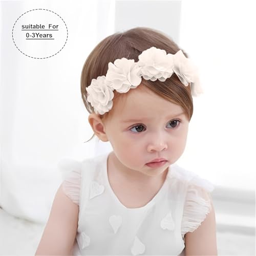 Image of SYGA Baby Girl's Flower Headband Soft & Stretchable Fabric Hairband for Infants, Toddlers, Little Princesses 0-3 Years (Khaki)