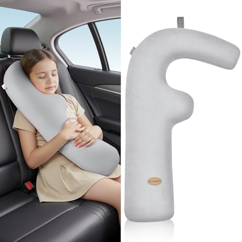 Image of FLORICH Memory Foam Kids Travel Pillow, Car Sleeping Pillow, F-Shape Car Pillows for Adults and Children, Traveling Car Pillow for Kids with Removable Pillowcase (Dark Grey)