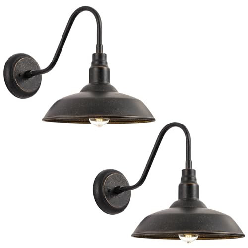 Image of 10in Dome Gooseneck Outdoor Light Fixture Bronze Exterior Barn Porch Door Light Fixture with Wall Mount 2 Pack Farmhouse Outside Garage Barn Wall Sconce Light for Balcony, House, Patio