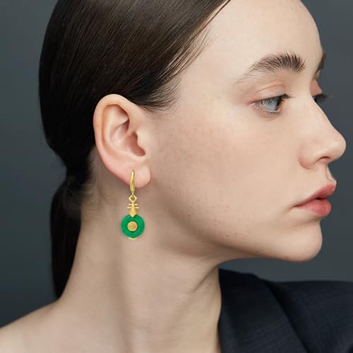 Crystal Force Jade Dangle Drop Earrings - 14K Gold Plated S925 Sterling Silver Hook/Jade Oval 8mm Cute Teardrop Earrings - Green4