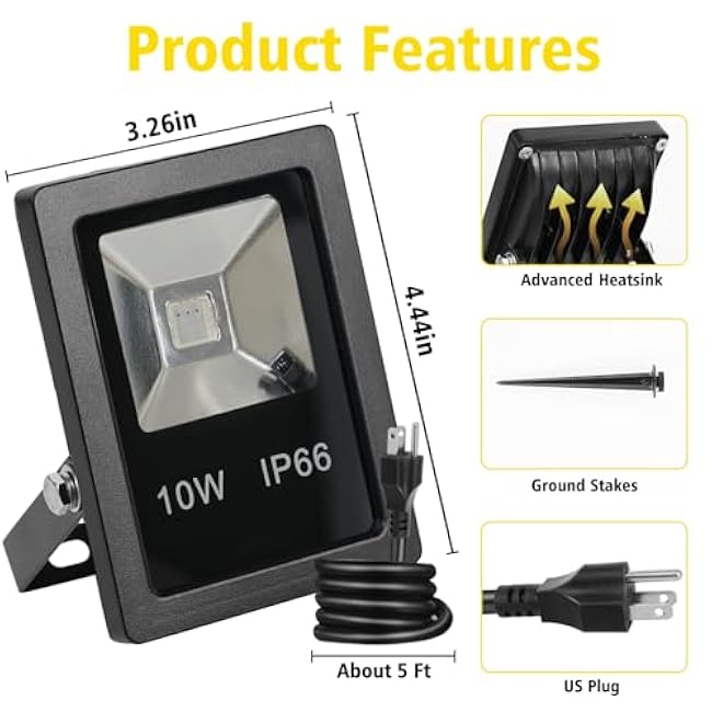 T-SUN Led Flood Light 10W RGB Color Changing Security Lights Outdoor Spotlight