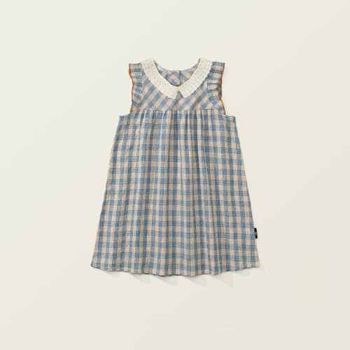 Girls Summer Sleeveless Plaid Dress Cute Ruffle Knit Little Girl Collar Swing Dress Causal Smocked Beach Dresses2