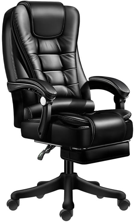 Silla de oficina ejecutiva moderna, respaldo alto, escritorio de computadora de piel sintética, cómodo y ergonómico para juegos con ruedas