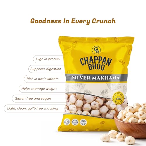 Image of Chappan Bhog Phool Makhana 100g x 3 | Silver Fox Nuts 4+ Suta Large | Premium Raw Makhana (Lotus Seeds) | Healthy Snack | High Protein | Gluten Free | Fasting and Evening Diet snacks