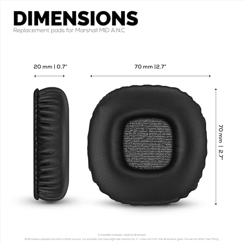 Repuesto de almohadillas para auriculares Marshall MID-ANC, cuero PU, espuma de memoria para mayor comodidad, actualizadas, duraderas y de larga duración por Brainwavz miniatura 6