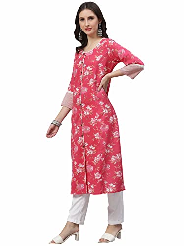 Image of Divena Pink Floral Cotton Flex A-Line Kurta (DBK1230-P)