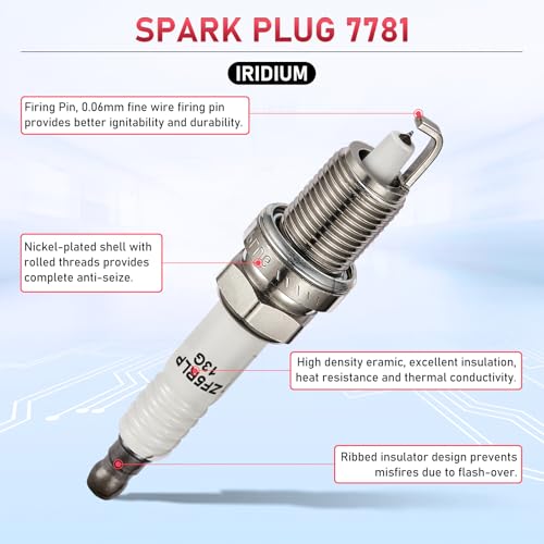 Image of 7781 Iridium Spark Plugs 6 Pack Compatible with Dodge Avenger Challenger Charger Journey Nitro Compatible with Chrysler 300 Town & Country Sebring Pacifica VW Routan 3.5L 4.0L V6 for ZFR5LP-13G