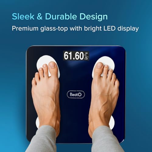 Image of BeatO FitScale Smart BMI Weight Machine for Home | Bluetooth Digital Body Fat Scale & Composition Monitor | Tracks 18 Advanced Body Parameters, Muscle Mass & Fat% | Free BeatO App Sync