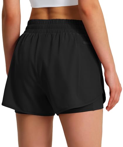 Ksmien Women's Running Shorts Quick Dry Lightweight Athletic Workout Shorts with Liner Phone Pockets2