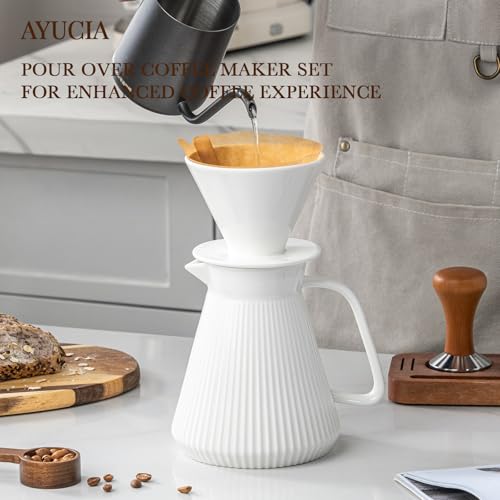 Image of Pour Over Coffee Maker Set V60 Coffee Dripper Set, White Cream,for Home Cafe Restaurant Camping