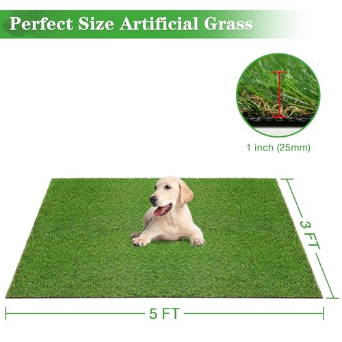 Image of GLOBREEN Artificial Grass Pee Pads for Dogs Potty Training, 3FT X 5FT Fake Turf Outdoor Rugs for Pets Patio Balcony, with Drainage Hole