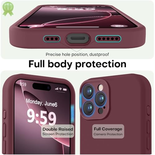 Image of LOVE 3000 Designed for iPhone 16 Pro Case, Premium Silicone with [Soft Anti-Scratch Microfiber Lining] Shockproof Protective Phone Case for Men Women Girls 6.3 inch, WineRed