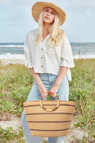 Image of Beach Bags for Women Straw Tote Bag Summer Beach Bag Large Woven Straw Tote for Vacation Holiday