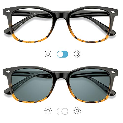 Image of YEIN Blue Light Blocking Glasses, Photochromic Gray Sunglasses, Computer Reading Glasses, TV Glasses for Women /Men(Tortoise,+0.75 Magnification)
