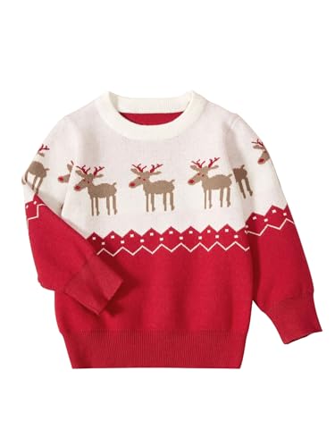 Image of Girls Christmas Pullover Sweaters Reindeer Elk Snow Long Sleeve Crew Neck Chunky Tops