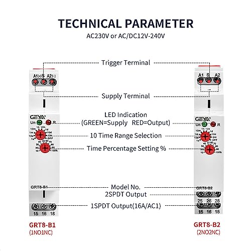 Geya Delay Off Single Function Time Relay 1 Output 16A Electronic Power Off Timer Delay Relay(Grt8-B1,Ac230V) #TOP3