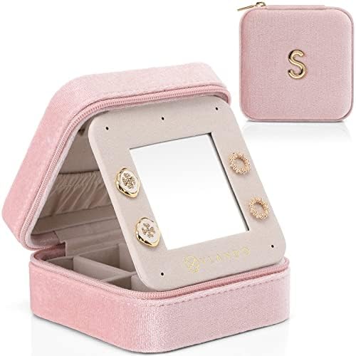 Vlando Travel Jewellery Box for Women Girl , Portable Jewelry Storage Case Faux Leather and Velvet for Necklace Rings Bracelets (Blue)