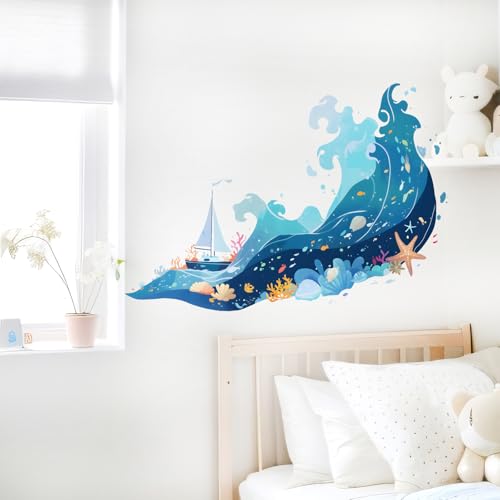 Vinilo decorativo marino con olas y figuras, removible miniatura 2