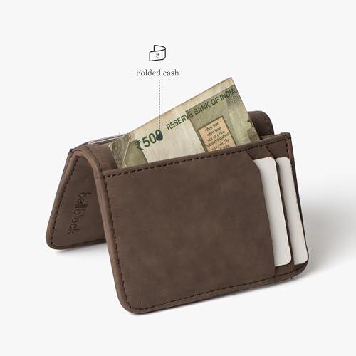 Image of Bellblock Minimal Card Holder for Men /Women | Slim Handcrafted Mens Card Wallet | Upto 7 Cards & Folded Cash | Vegan Leather | Brown (Pack of 1)