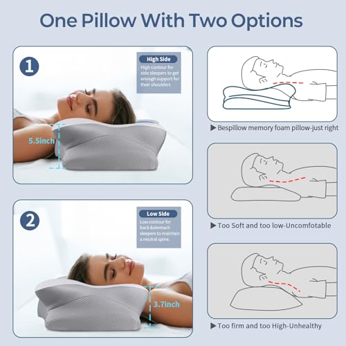 Image of Cervical Neck Pillow for Pain Relief - Ergonomic Pillow Side Sleeper Pillow for Sleeping, Orthopedic Memory Foam Pillow for Neck Support, Contour Cervical Pillow Bed Pillow for Back Stomach Sleepers