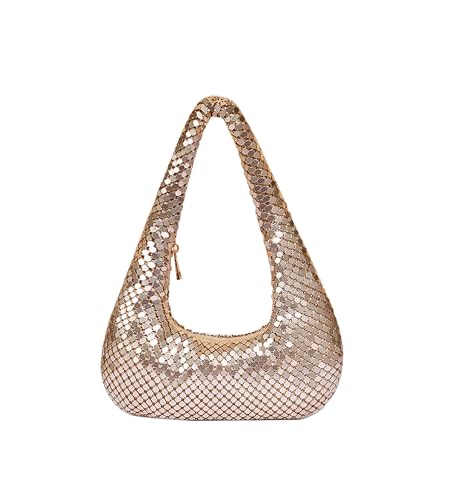 Image of Sweetovo Sequin Evening Bag, Sparkling Hobo Clutch Underarm Purse Women | Aluminum sequin mesh, zipper closure and underarm hobo shape hold phone, keys and makeup for clubs, proms and weddings